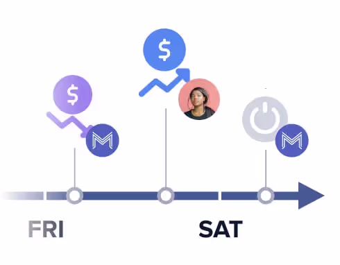 Madgicx Ad set storyline timeline from Friday to Saturday showing budget changes and a pause by Madgicx and a teammate.