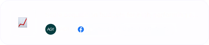Madgicx AI Marketer recommendation to scale acquisition budgets for high performers, tagged Budget optimization.
