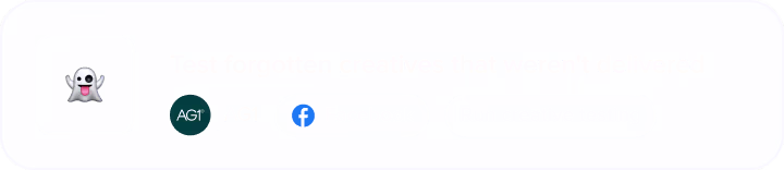Madgicx AI Marketer recommendation to test forgotten creatives that weren't delivered, tagged Run creative testing.