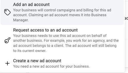 ad account creation options
