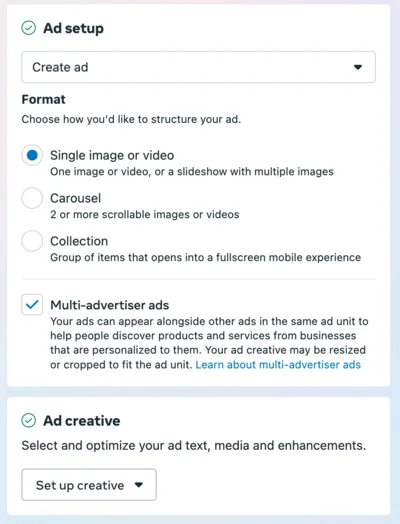 Ad setup - create ad