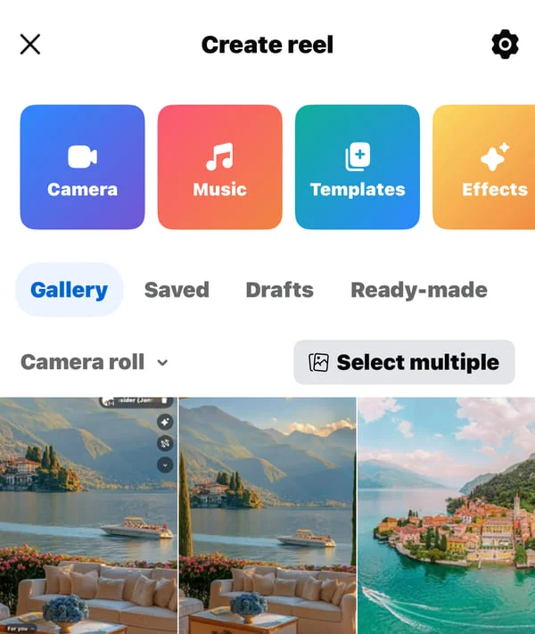 Add images or video on Facebook reels mobile