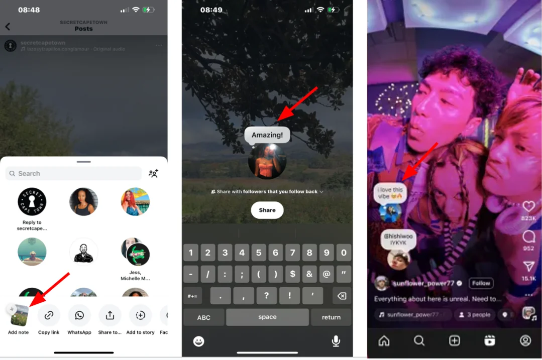 Add notes to your posts or reels on Instagram