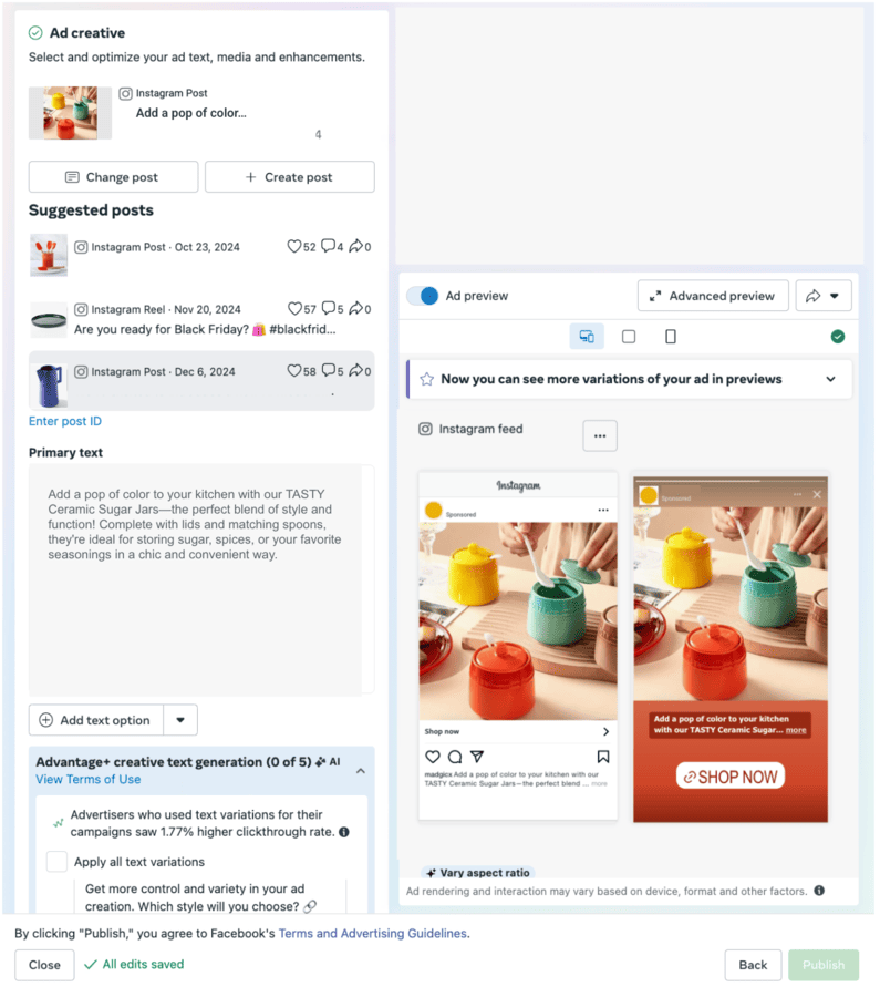 Ads manager - Ad creative setup