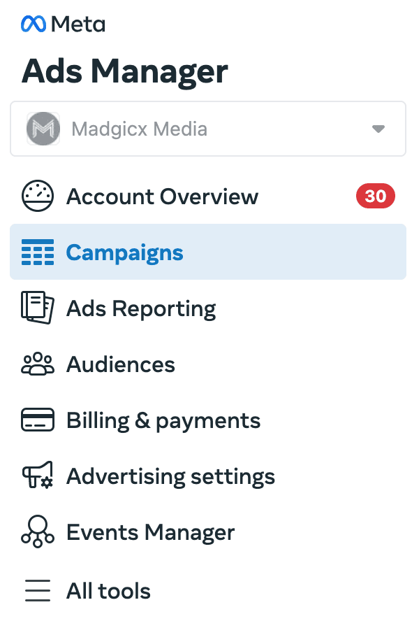 Ads Manager - Campaigns tab