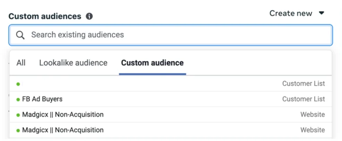 Ads Manager - Choose custom audience