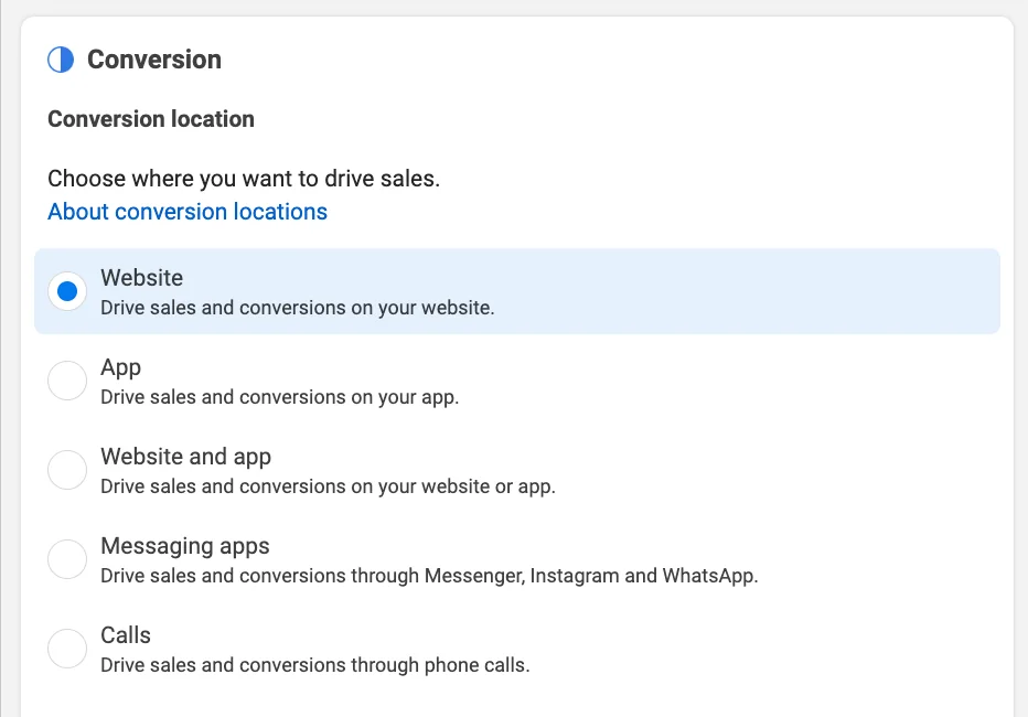 Ads Manager - Conversion location