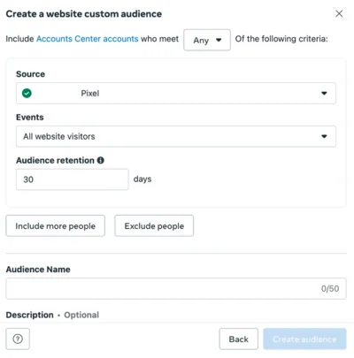 Ads Manager - Create a website custom audience