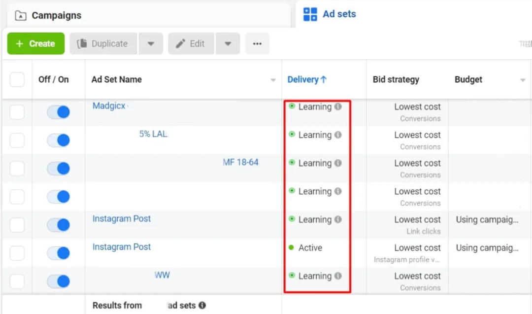 Ads Manager - Learning phase