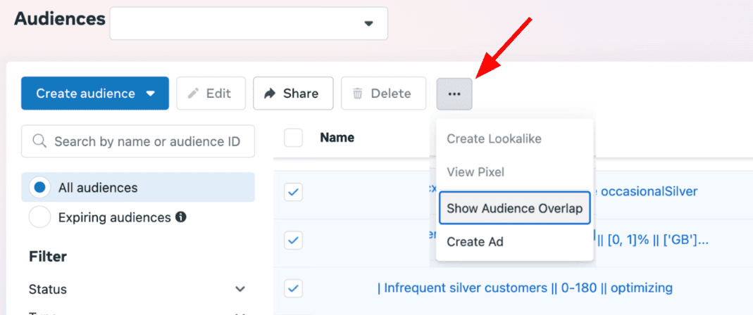 Ads Manager - Menu - Show audience overlap