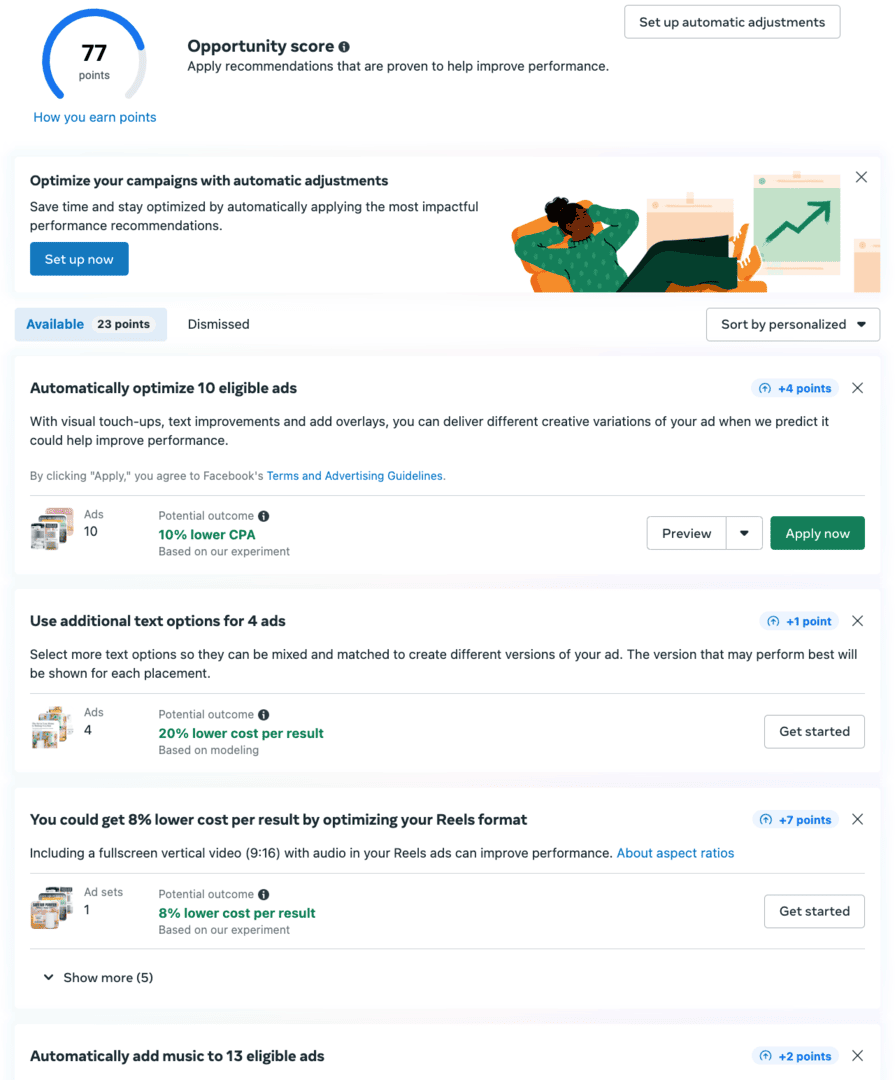 Ads Manager opportunity Score