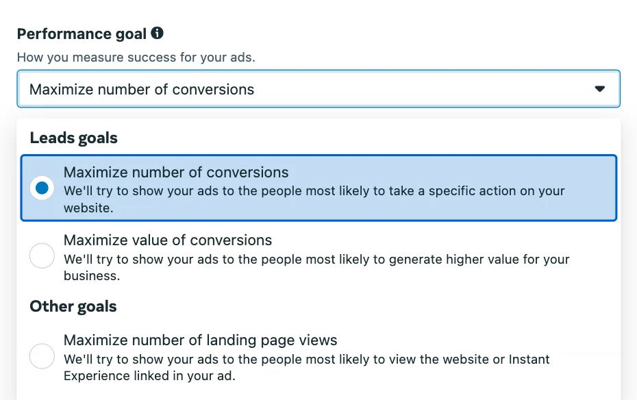 Ads Manager - Performance goals