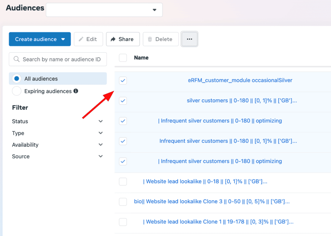 Ads Manager - selecting audiences