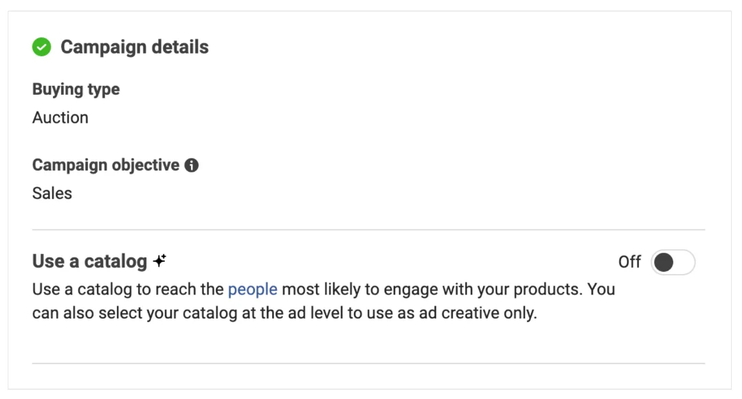 Ads Manager - toggle off use a catalog