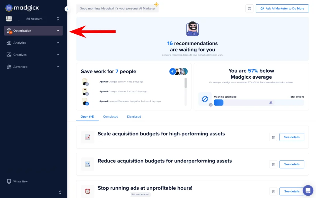 AI Marketer dashboard