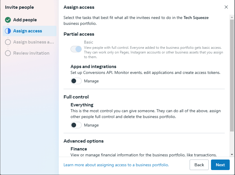 assign roles in the Meta business portfolio