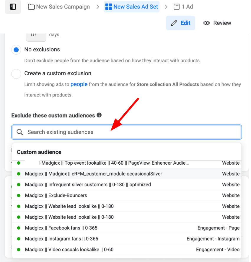 Audience Exlcusion - Ads Manager