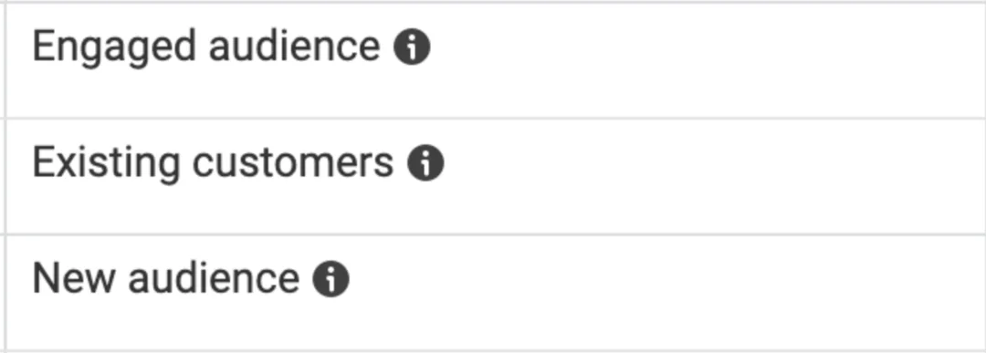 Audience segments- Engaged audience, existing customers, new audience