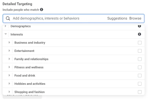browsable interests in detailed targeting