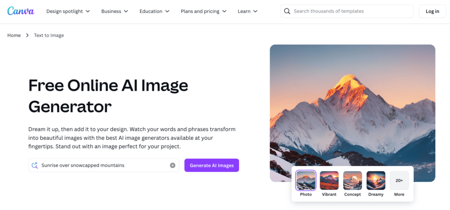 Canva homepage
