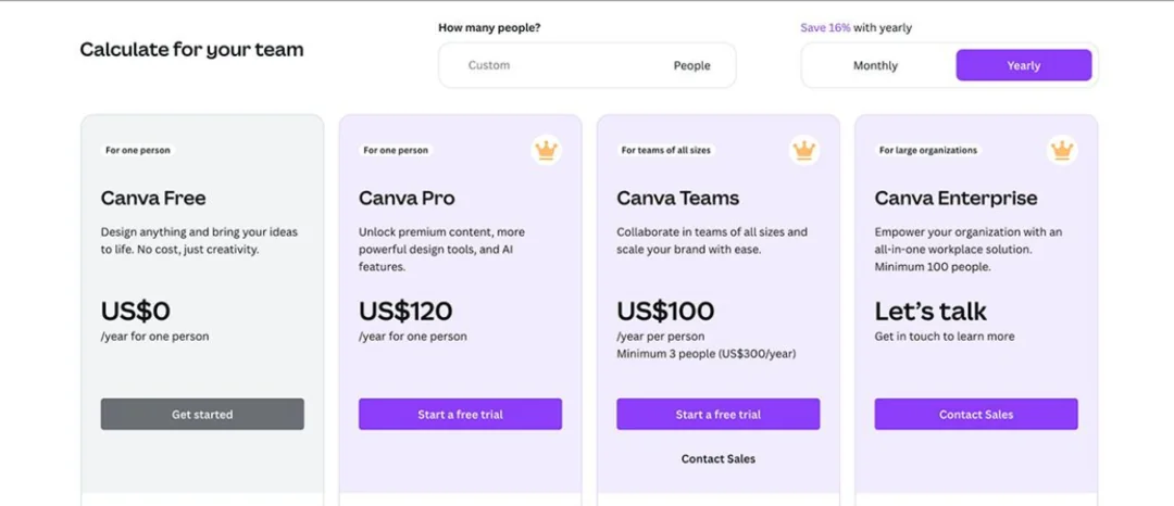 Canva pricing plan