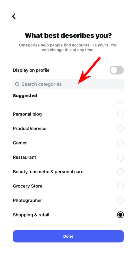 Choose a category that best describes your business - Instagram