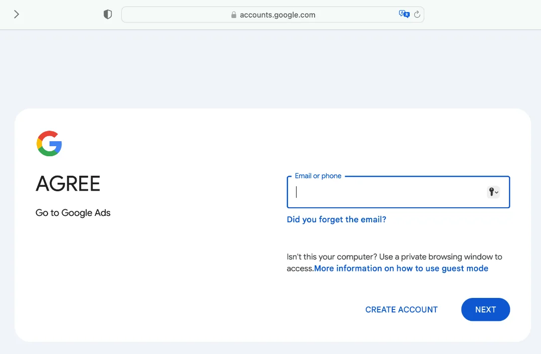Create Google Ads account