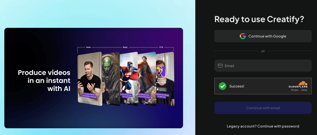 Creatify homepage