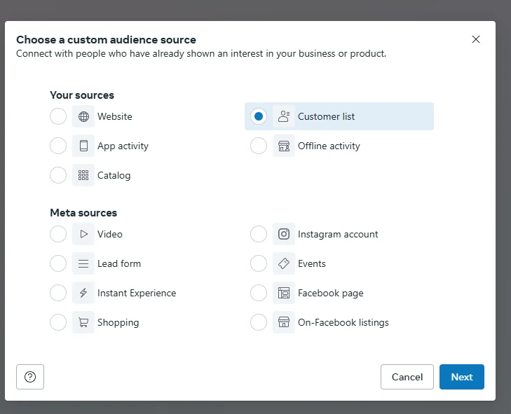 customer list retargeting example