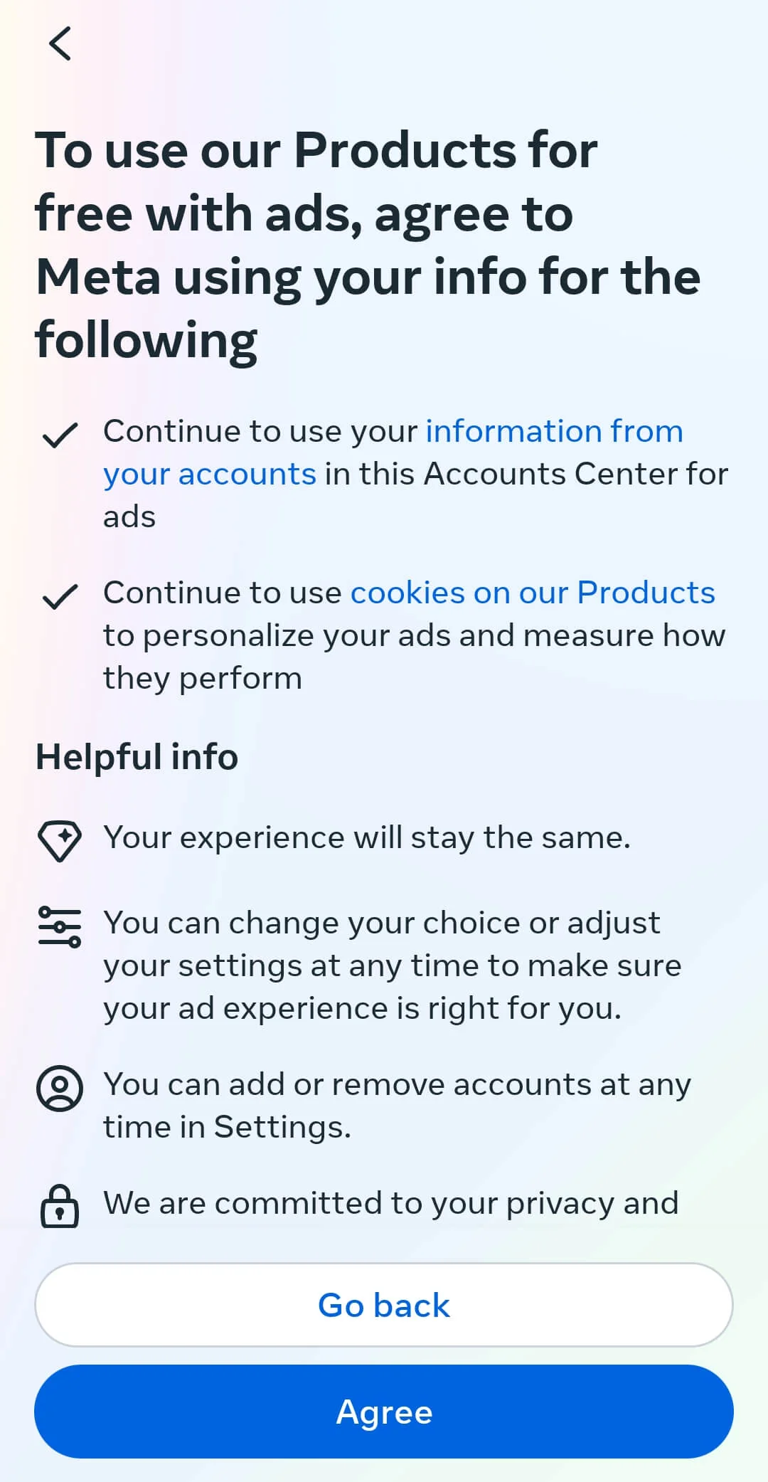 Data usage agreement - free Meta version
