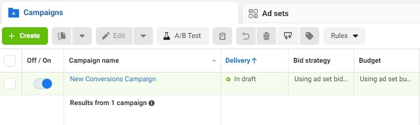 Delivery column - Facebook ad not delivering