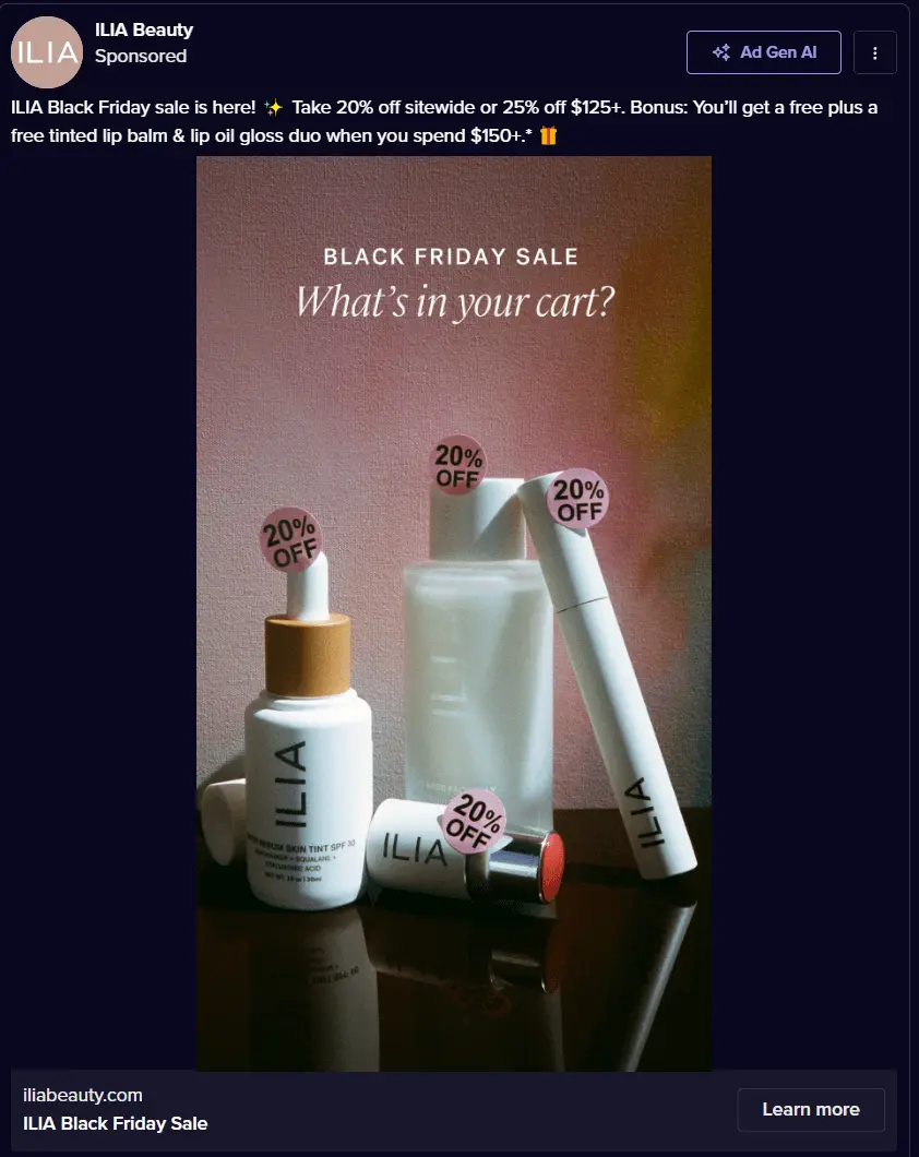 ecommerce Facebook ad example