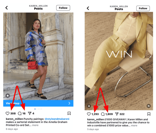 Engagement comparison when posting a competition on Instagram