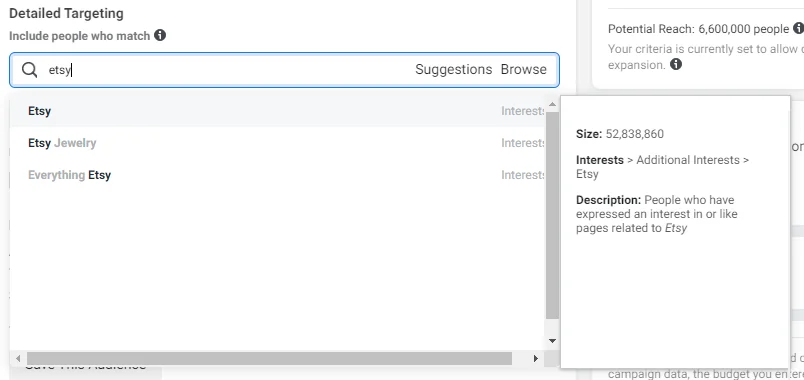Etsy targeting availability