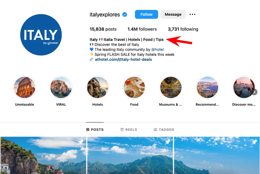 Example of an optimized Instagram account