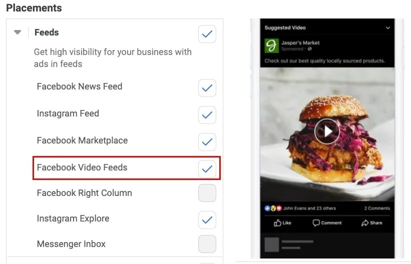 Facbook Video Feed placement