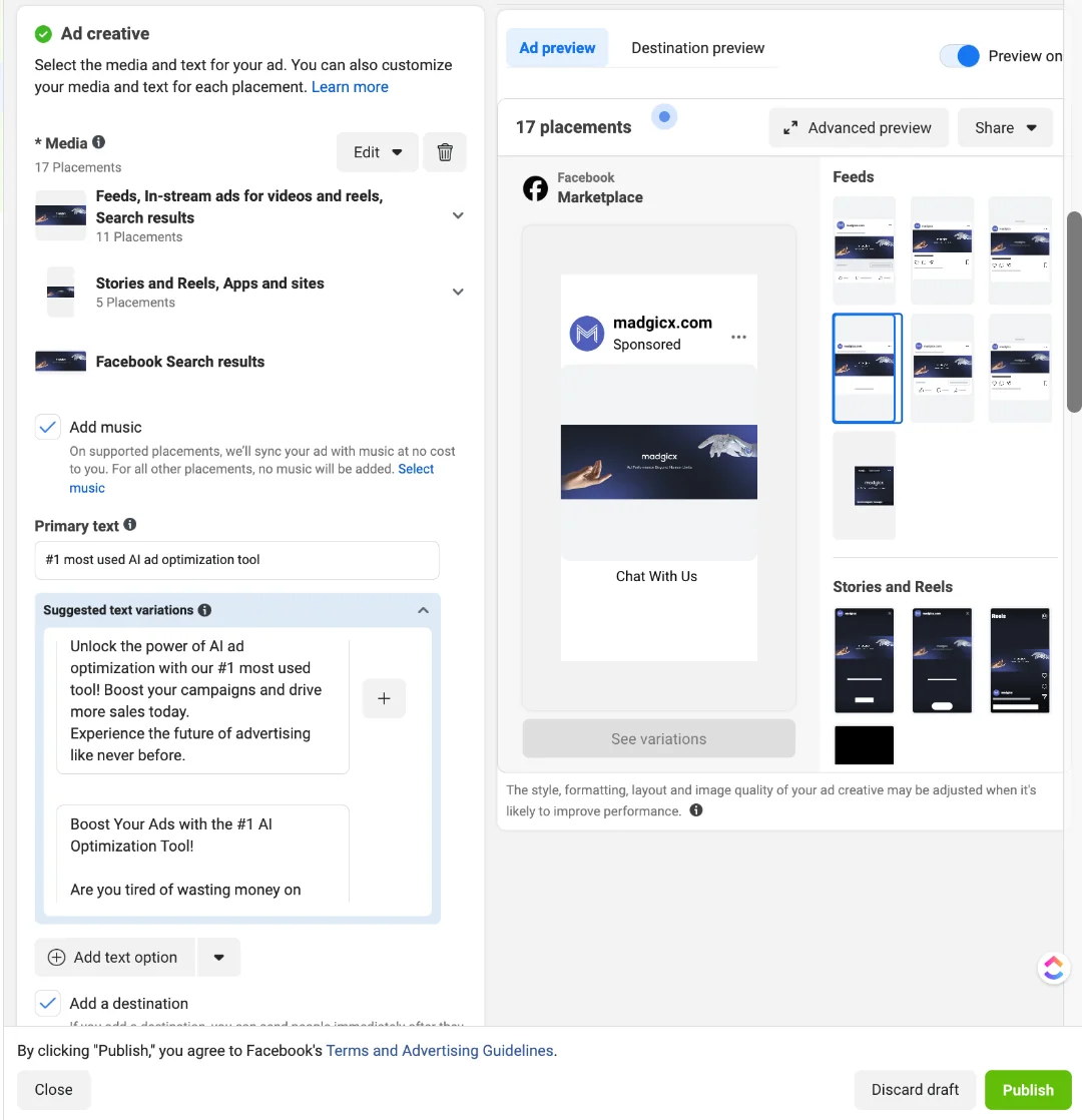 Facebook ad creation - ad creative