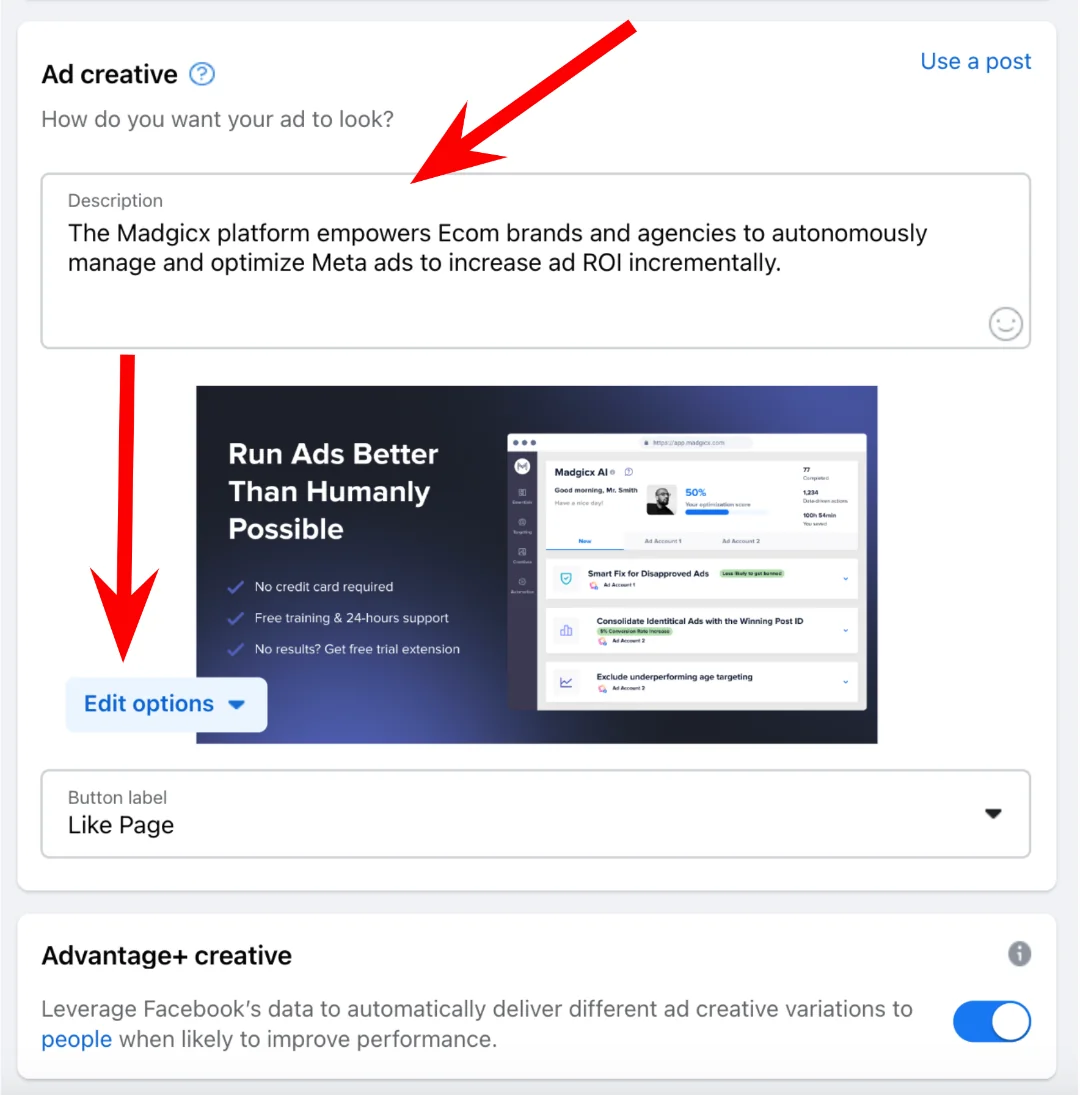 Facebook ad creation- ad creative