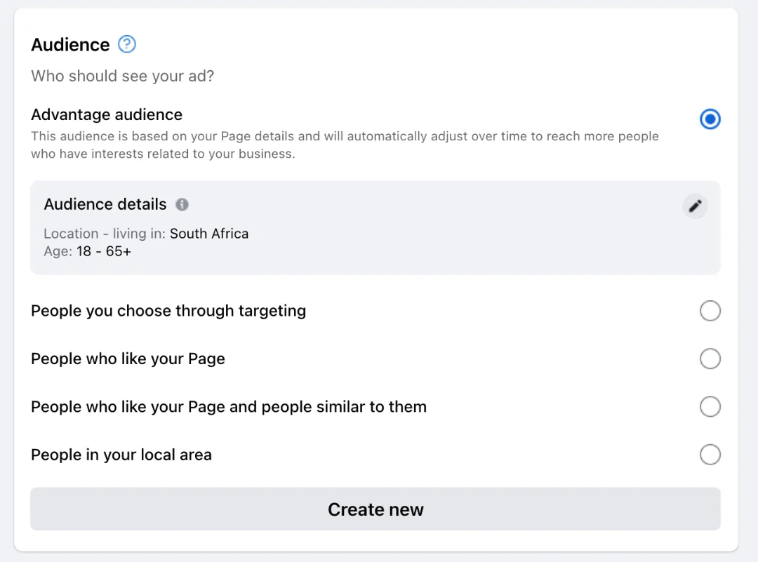 Facebook ad creation - audience