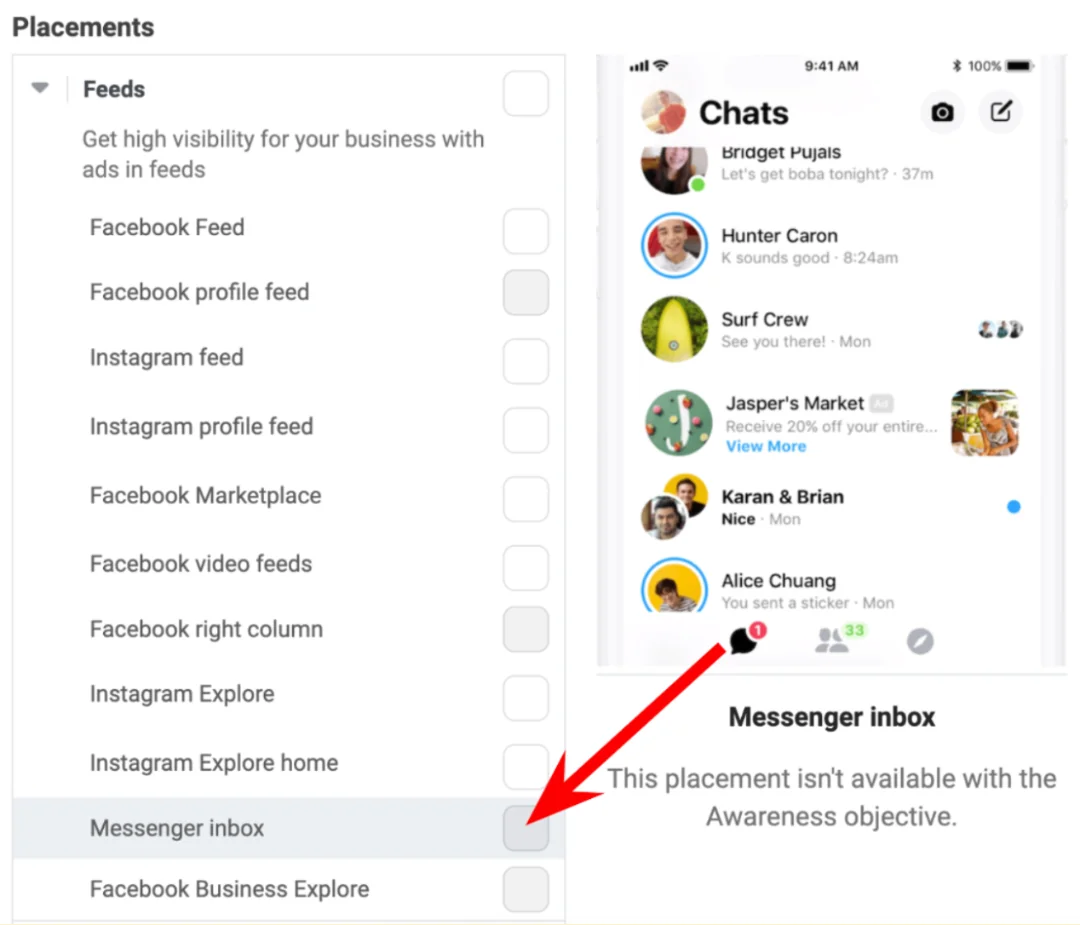 Facebook ad creation - Messenger Inbox