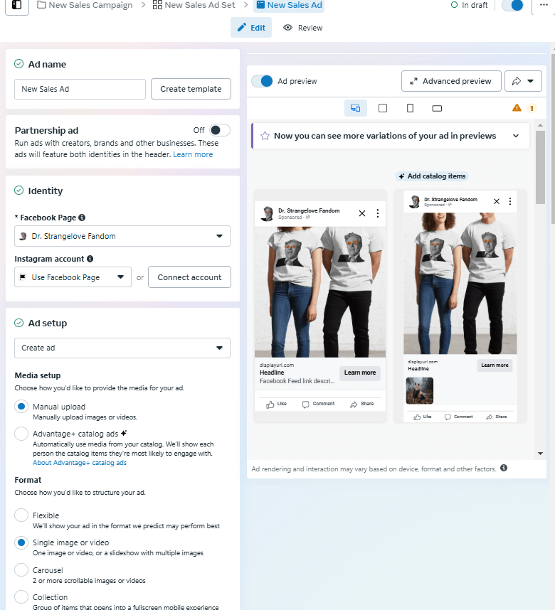 Facebook ad setup