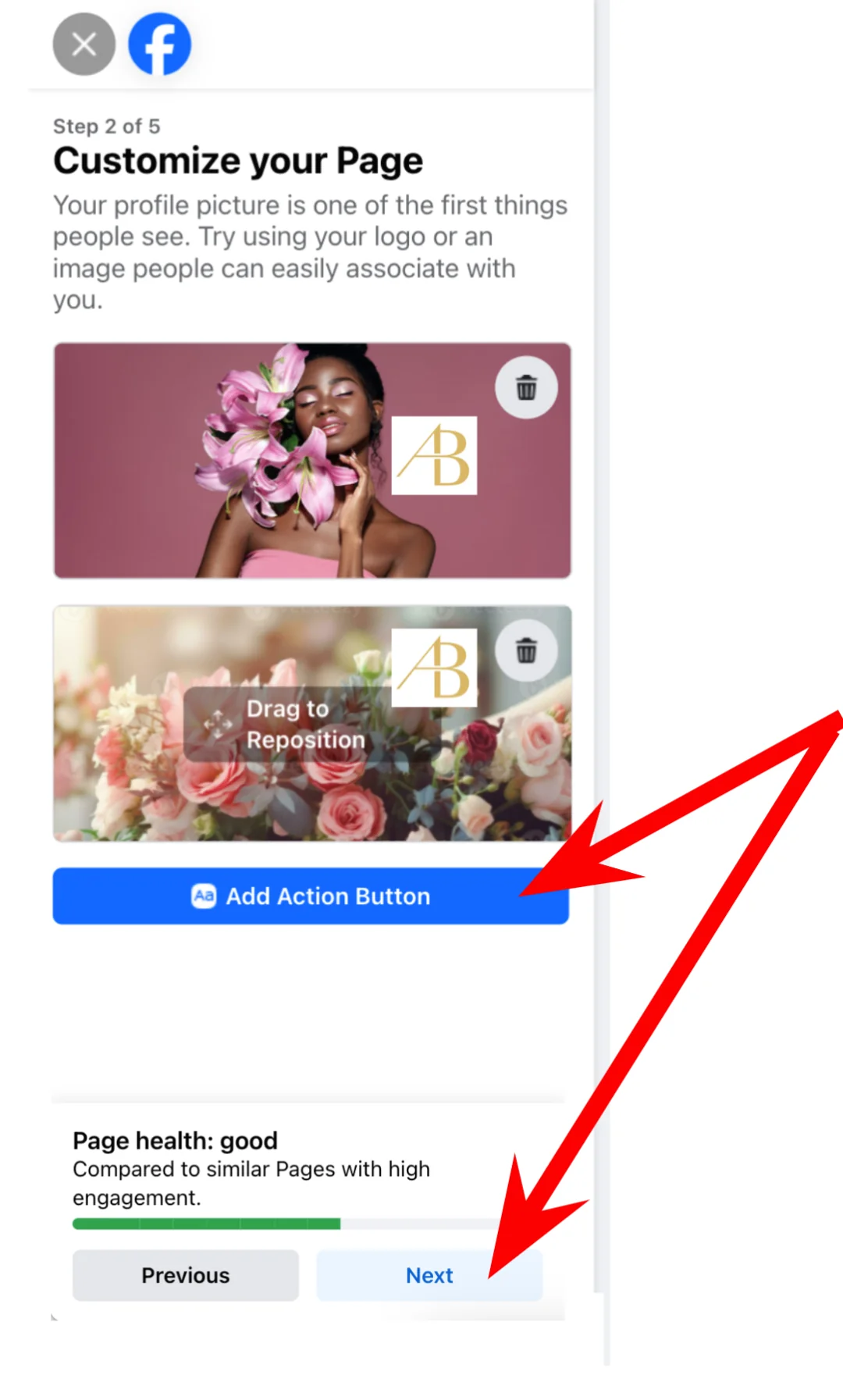 Facebook. - add action button