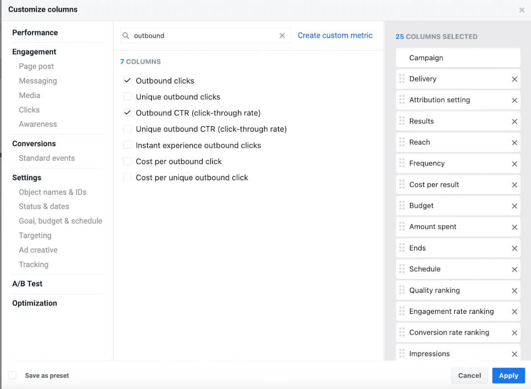 Facebook ads - outbound CTR