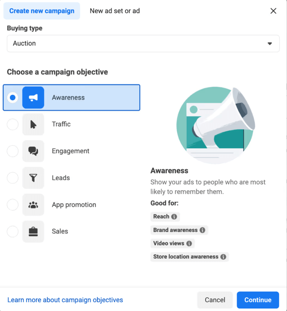 Facebook campaign objectives