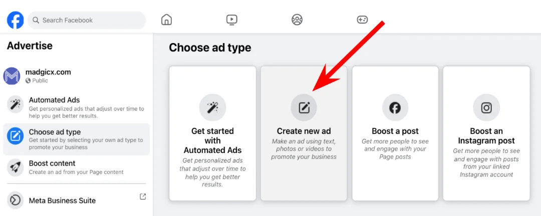 Facebook - choose ad type