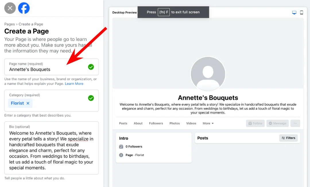 Facebook - Create a page