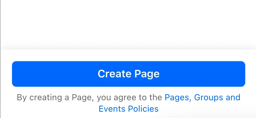 Facebook - create page button