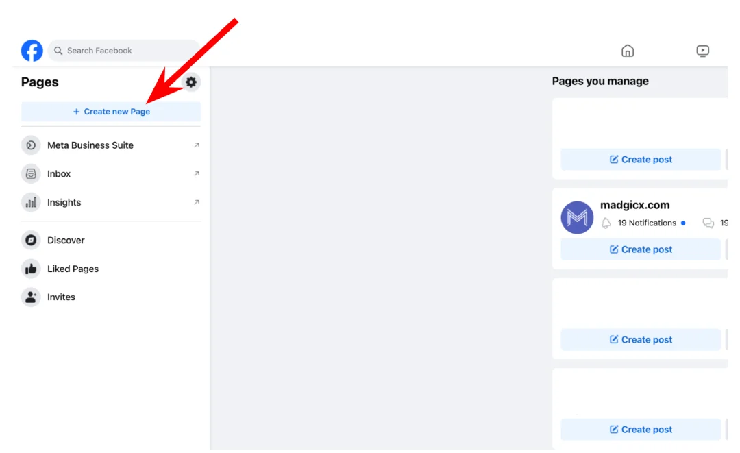 Facebook - Create new page 