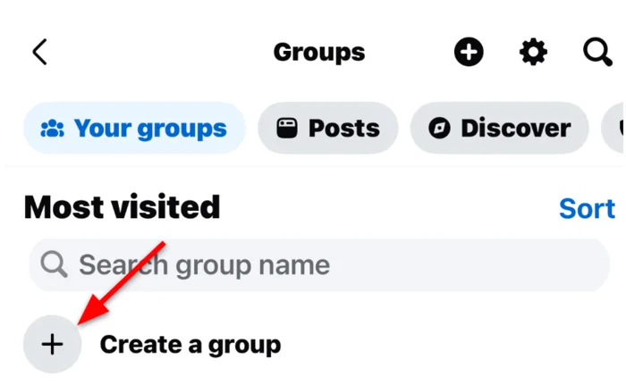 Facebook - create group tab on mobile