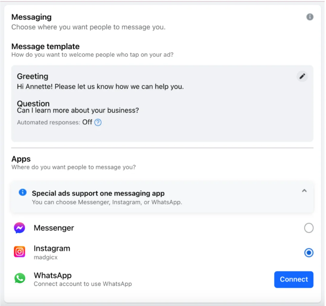 Facebook -  customer contacting options